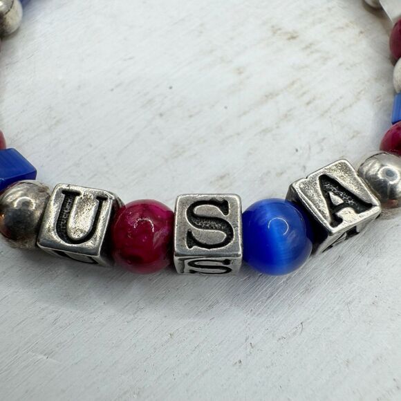 Patriotic Fourth Of July Bald Eagle Sterling Silver Beaded Bracelet USA Holiday - Picture 4 of 14
